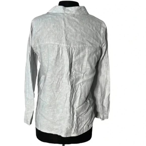 Poetry 100% Linen Button Front Long Sleeve Light Gray Top NWT Size 4 - Picture 3 of 6